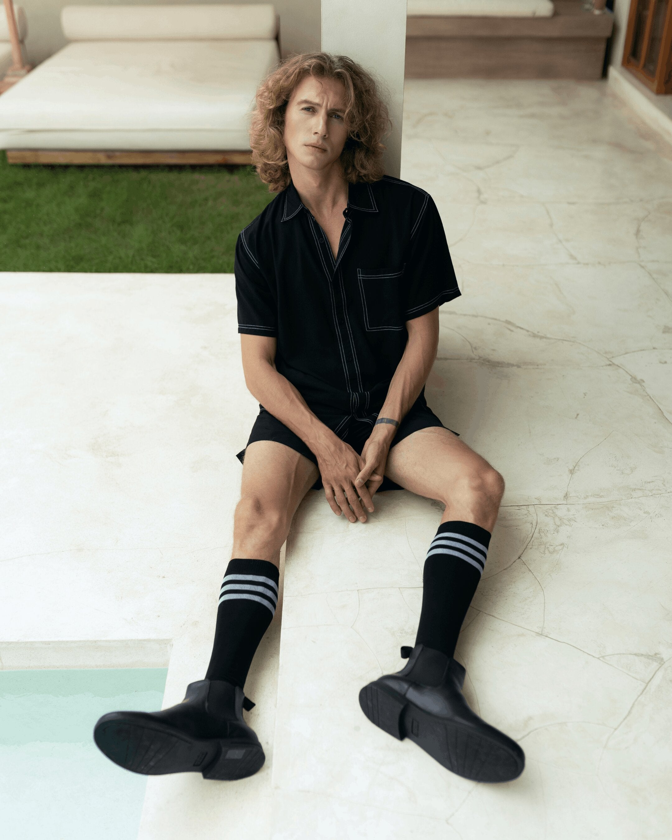 Contrast-Stitch Cotton Rayon Shirt