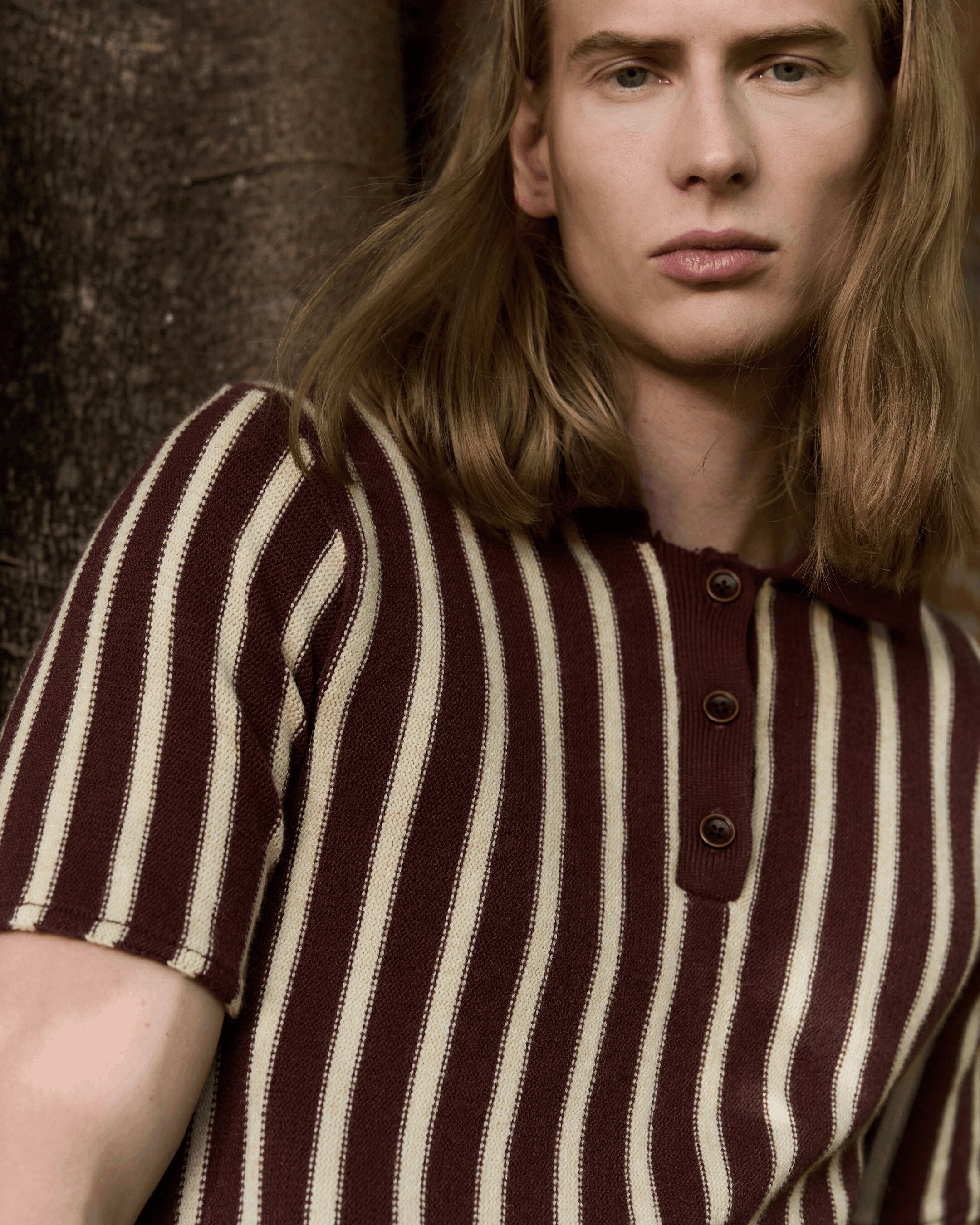 Knit Polo Striped Brown