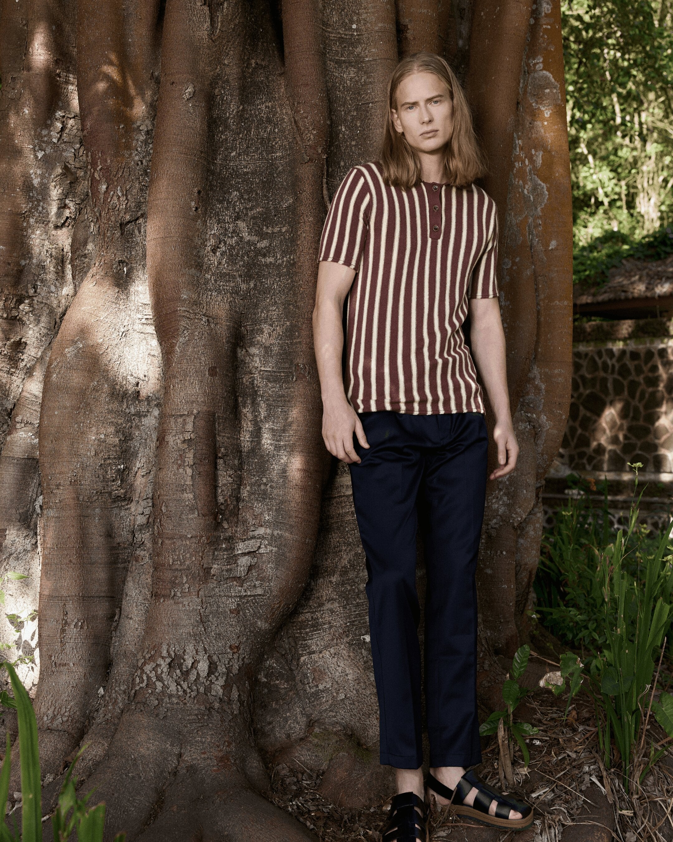 Knit Polo Striped Brown