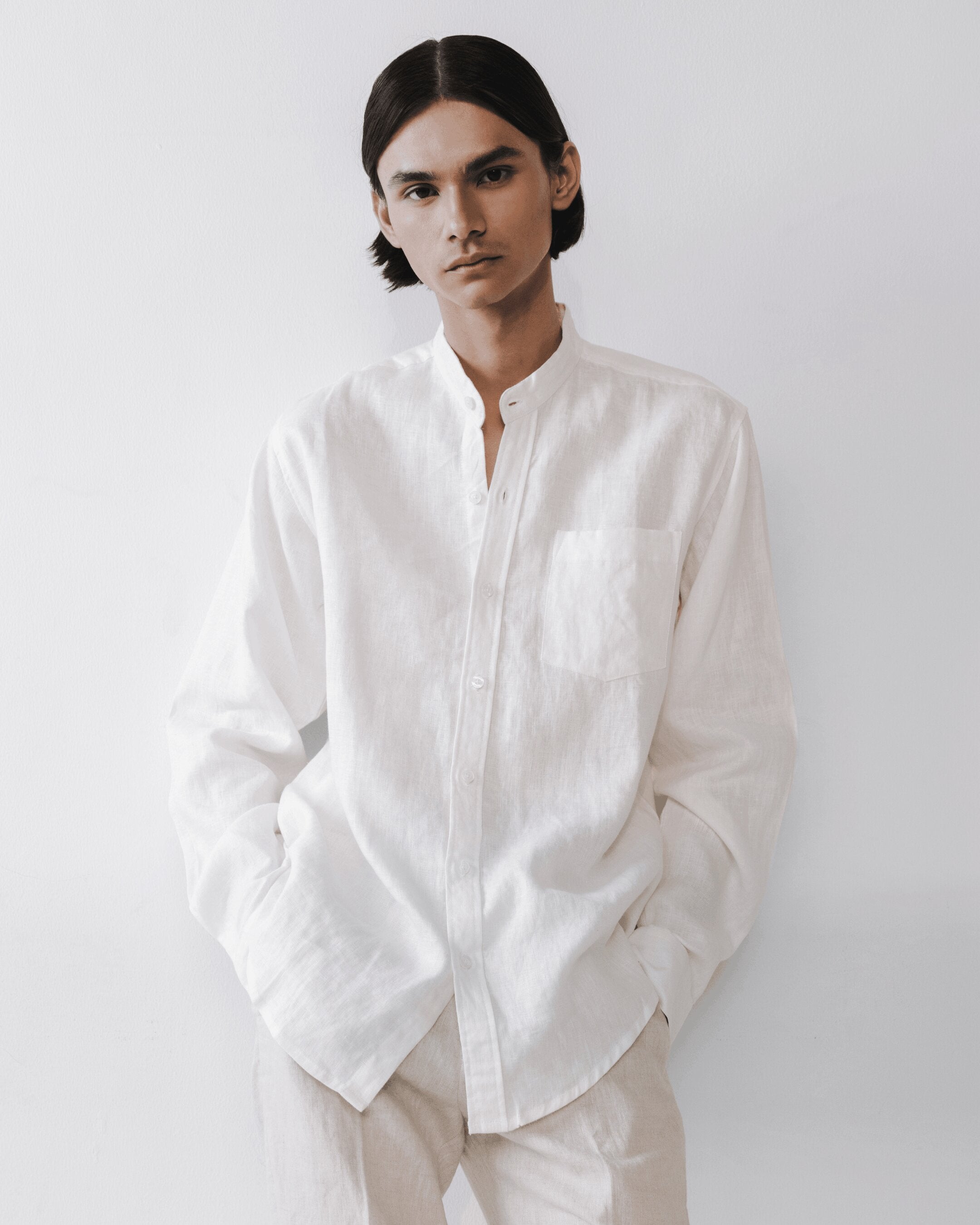 Mandarin Collar Linen Shirt