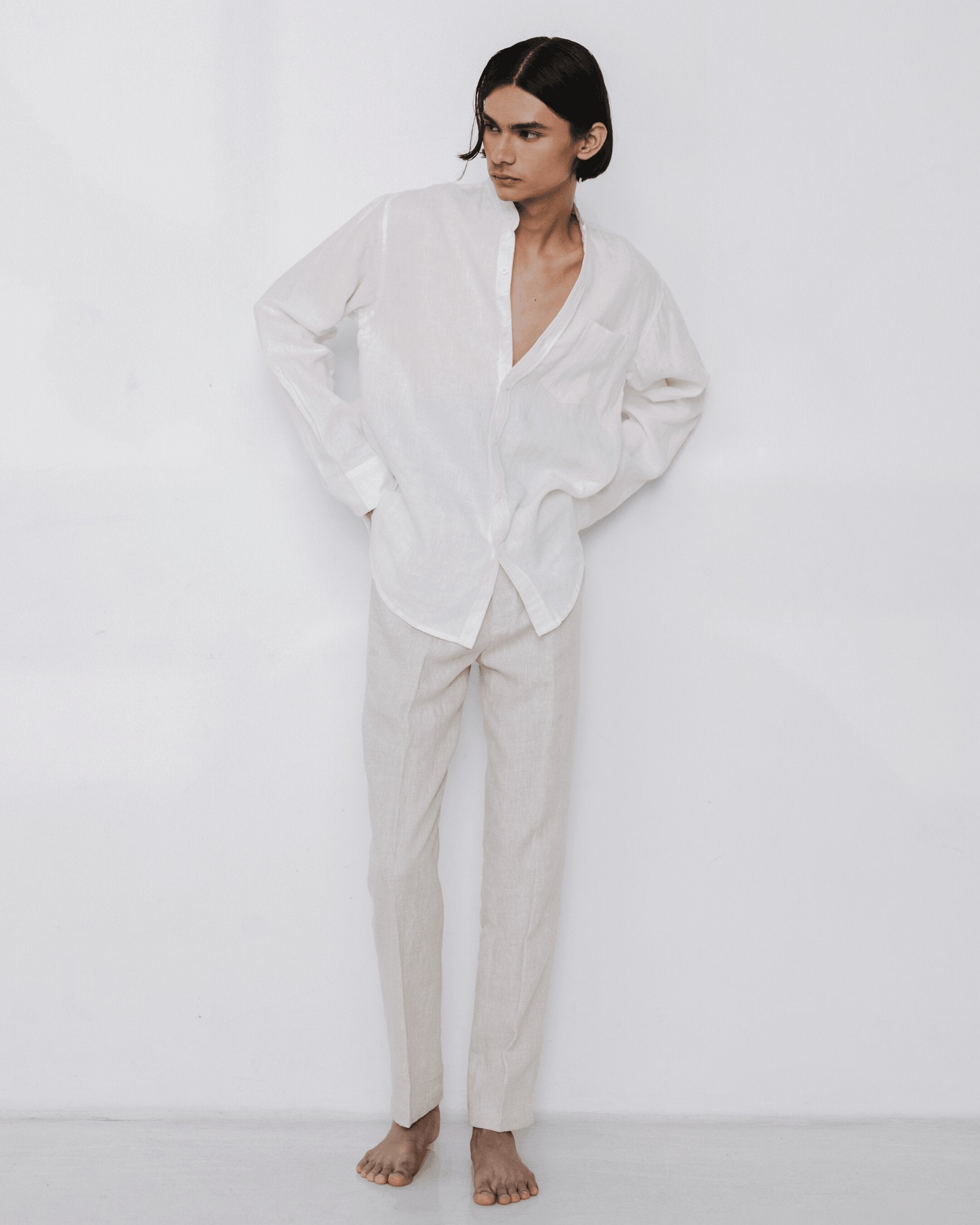 Mandarin Collar Linen Shirt
